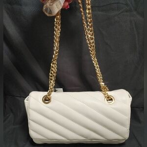 The Drop Cream Quilted Shoulder Bag with Gold Chain